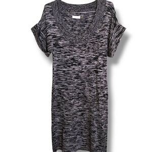 Calvin Klein Women's Sweater Dress‎ Black Tweed SS Knee Length Fit Flare Small